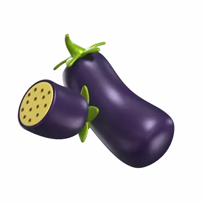 3D Eggplant Model And A Sliced Eggplant On Side 3D Graphic