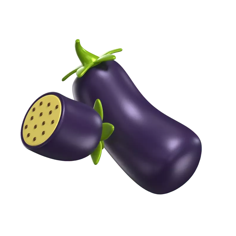 3D Eggplant Model And A Sliced Eggplant On Side