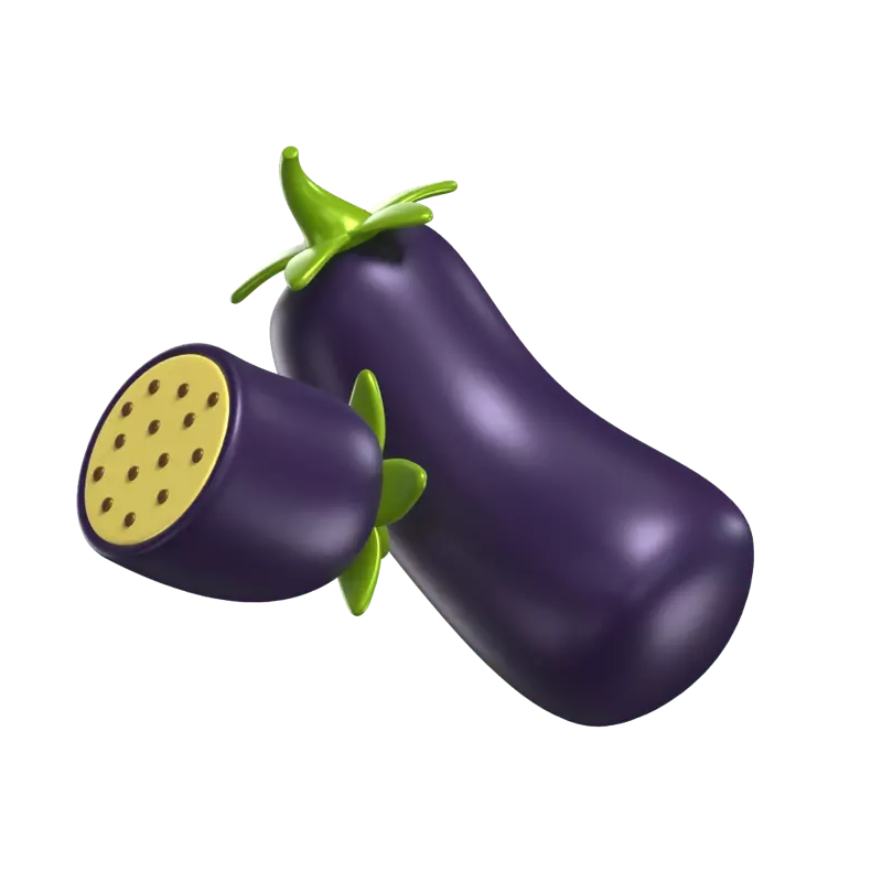 3D Eggplant Model And A Sliced Eggplant On Side 3D Graphic