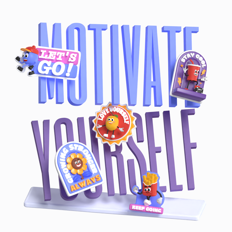 Motivate Yourself with Motivational Stickers Around 3D Template