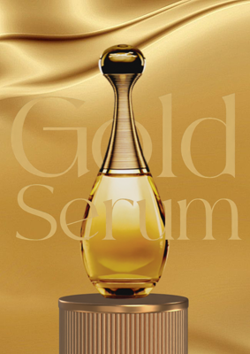 Gold Cosmetics Podium Display with Silk Fancy Luxury Serum  3D Template