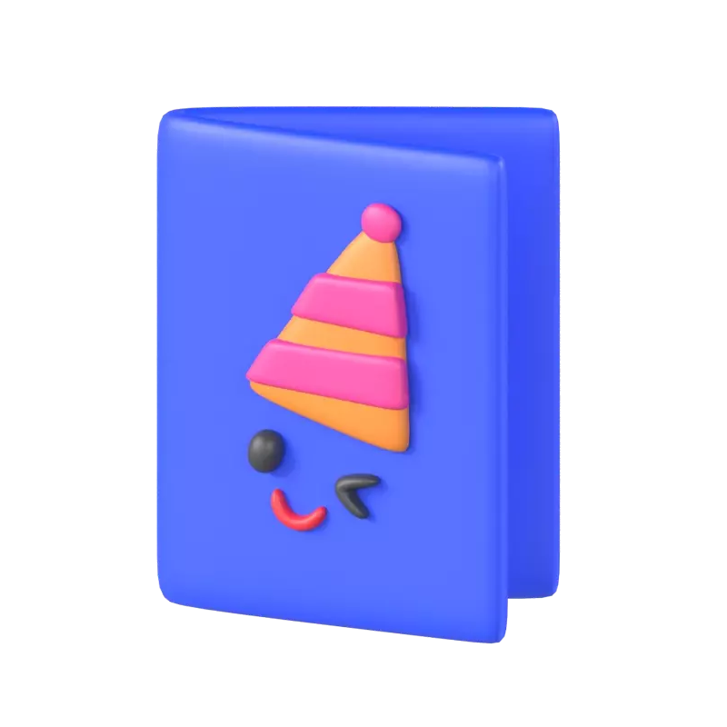 3D Invitation Card With Winking Face & Birthday Hat 3D Graphic
