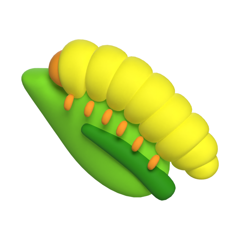 Lagarta em uma folha Ícone 3D