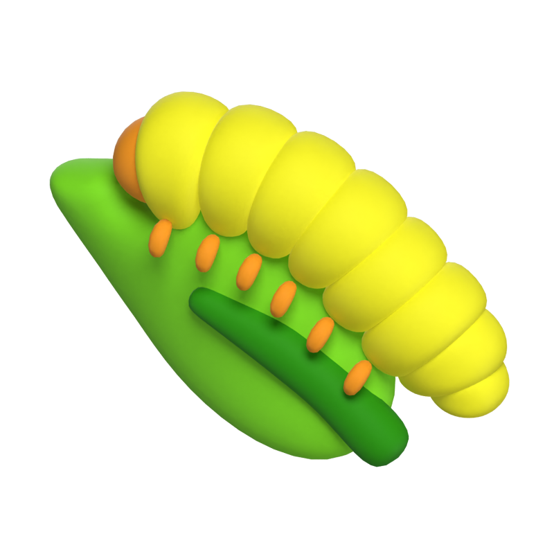 Caterpillar On A Leaf 3D Icon 3D Graphic