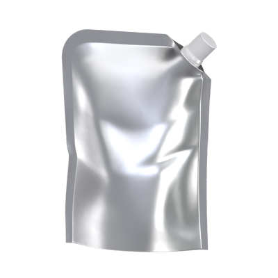 3D Aluminum Foil Pouch Bag With Cap On Corner And Rounded Edge 3D Graphic