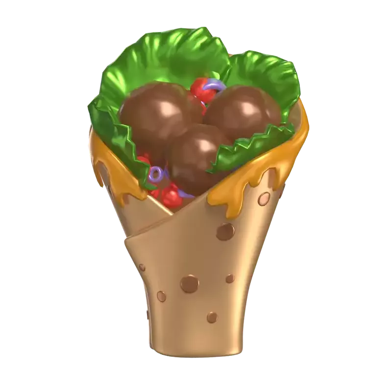 3D-Falafel-Wrap mit drei Fleischbällchen im Inneren 3D Graphic