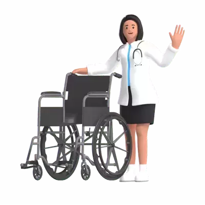 Female Doctor With Wheel Chair 3D Illustration