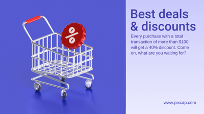 Simple Sale Ads 3D Banner with Trolley and Percentage Illustration 3D Template
