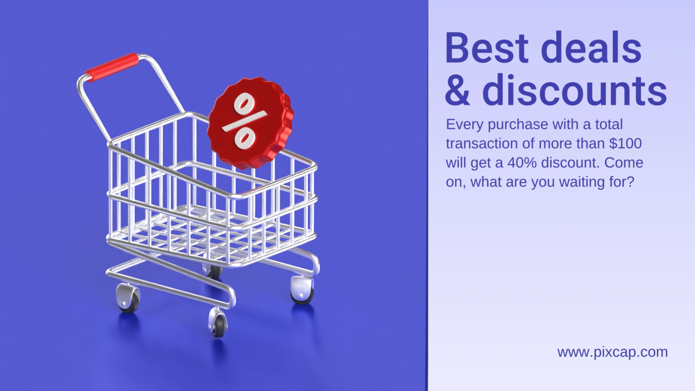Simple Sale Ads 3D Banner with Trolley and Percentage Illustration