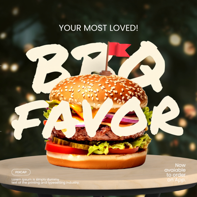 Food Promotion Social Post Hamburger On Woody Table 3D Template 3D Template